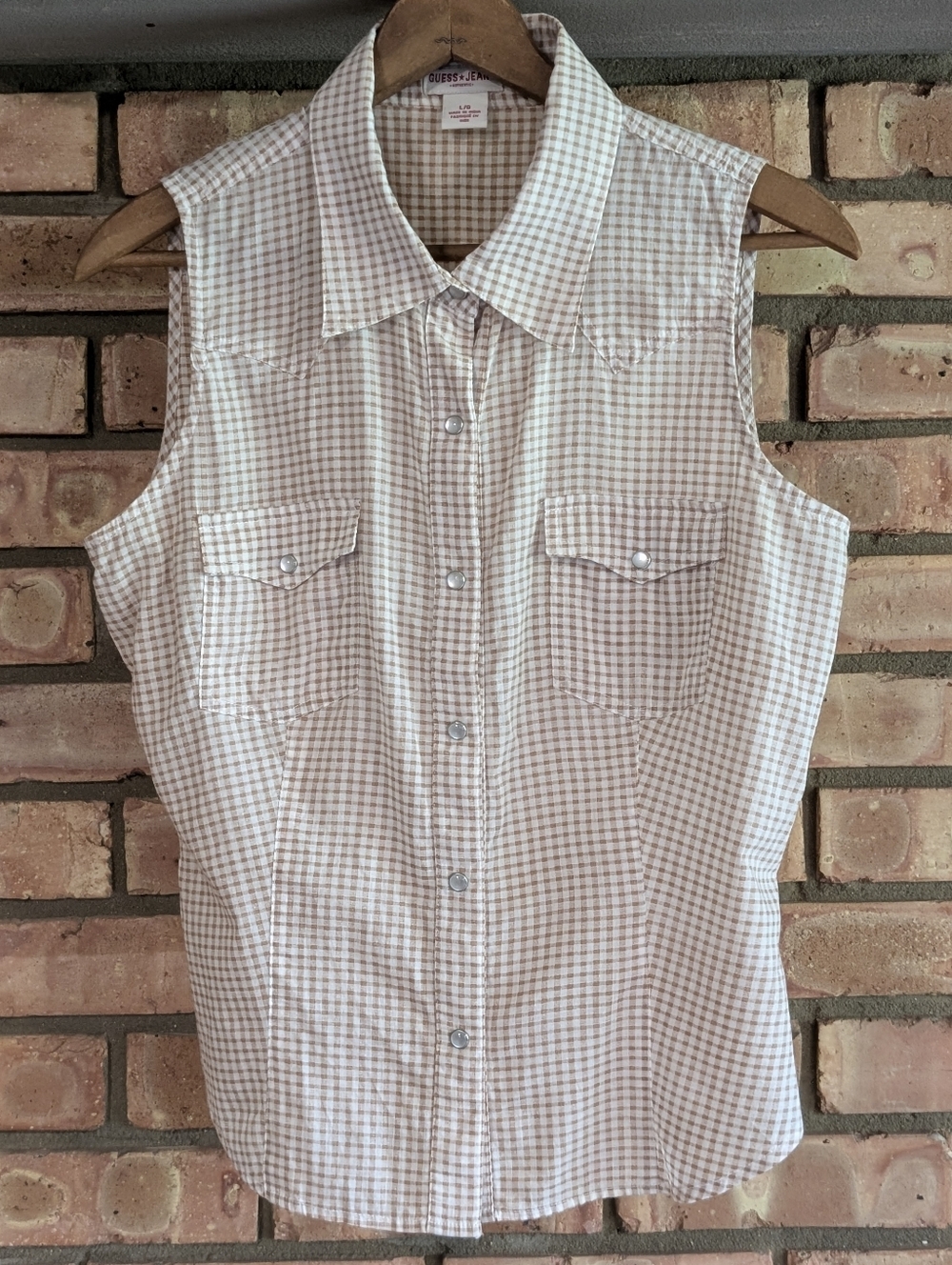 Vintage Guess Sleeveless Gingham Plaid Shirt